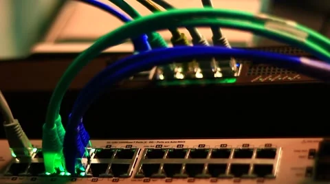 Working Ethernet switch in blue 스톡 동영상 45681509
