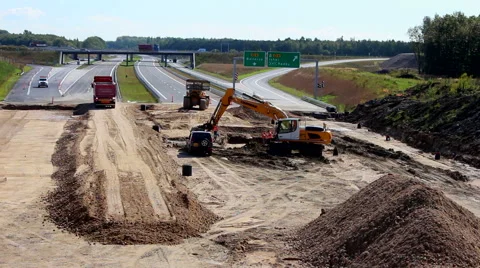 Working with excavator building a road Stock Footage 41449919