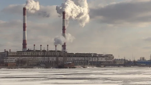 Working factory with chimneys Video stock 124374173