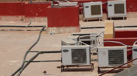 Working fans on the top of building Stock Footage 36382197