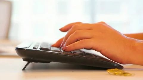 Working Fast on Black Computer Keyboard Close-Up Corporate Professional 库存影片 320099402