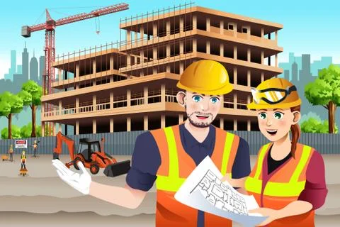 Working Female Construction Worker Stock Illustration