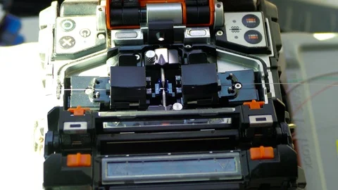 Working On Fiber Optic Cable Splice Machine Stock-Footage 86906634