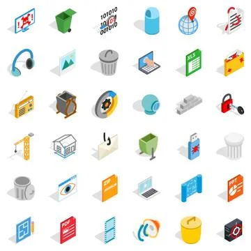 Working file icons set, isometric style Stock-Illustration