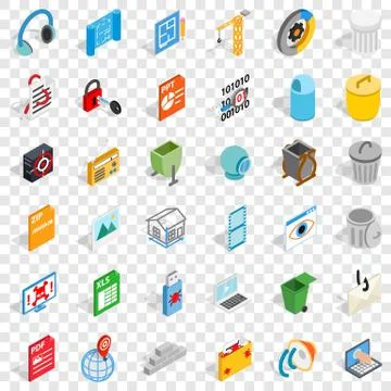 Working file icons set, isometric style Stock-Illustration
