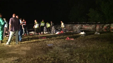 Working in Flood Stock Footage 50888113