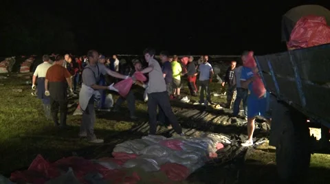 Working in Flood Stock Footage 50888201