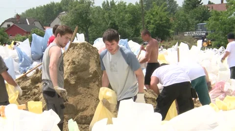 Working in Flood Stock Footage 50888722