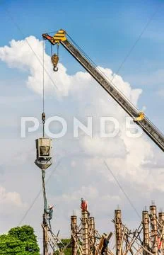 Working on foundation pile Stock Photos