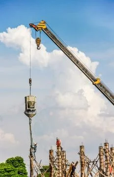 Working on foundation pile Stock Photos
