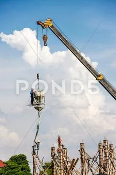 Working on foundation pile Stock Photos