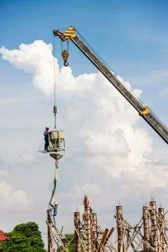 Working on foundation pile Stock Photos