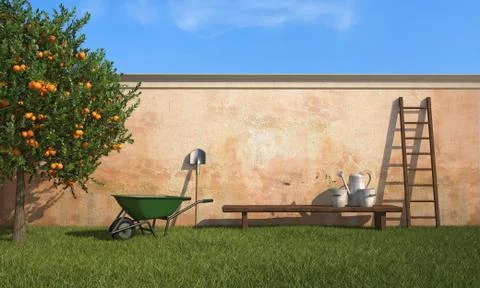 Working in the garden Illustrazione stock