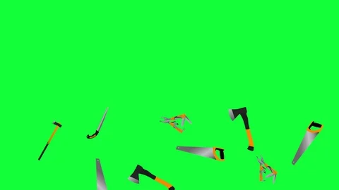 Working gardening tools elements  animation on green screen Stock Footage 129895334