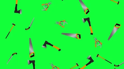 Working gardening tools elements  animation, seamless loop on green Stock Footage 129895348