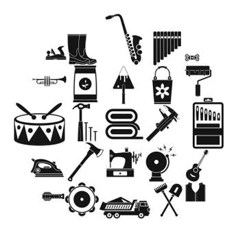 Working gear icons set, simple style Stock Illustration