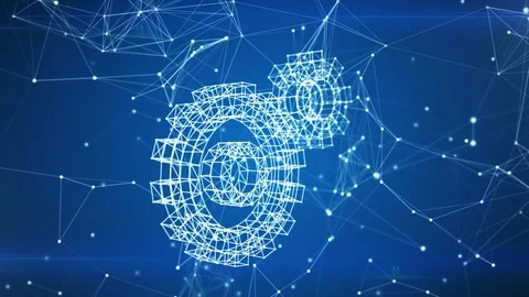 Working Gears Icon Appearing in Network Cloud from Lines and Dots Stock Footage 77268609