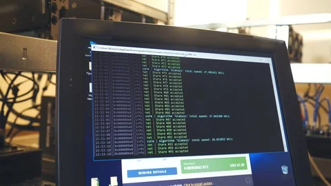 Working graphic video cards for e-currency. Computer for Bitcoin and cryptocurre Stock Footage 84850227