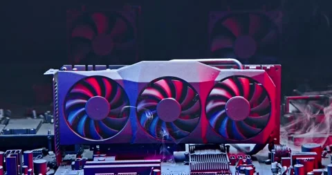 Working graphics card during malfunction fan on heat sink. Stock Footage 333537642