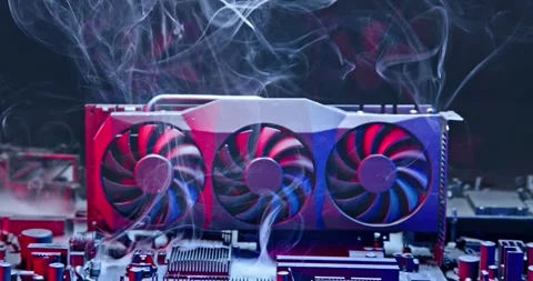 Working graphics card during malfunction fan on heat sink. Stock Footage 335599525