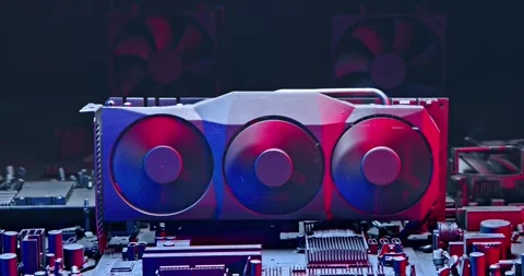 Working graphics card (GPU) during malfunction fan on heat sink. Stock Footage 337372745