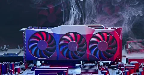 Working graphics card (GPU) during malfunction fan on heat sink. Stock Footage 345458637
