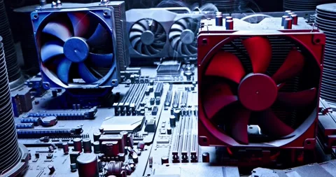 Working graphics card (GPU) during malfunction fan on heat sink. Stock Footage 347015026