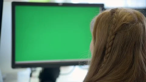 Working at Green Screen Computer Stock Footage 89615628