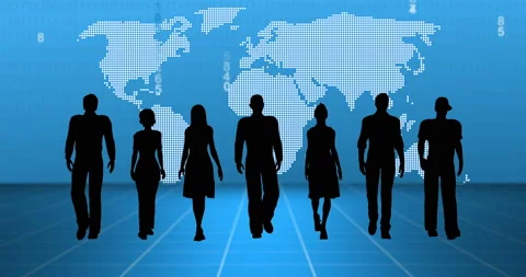 Working Group By Digital World Map Stock Footage 106816916