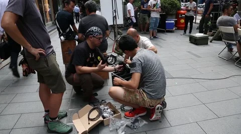 Working group filmmakers on the set, district Central in Hong Kong Stock Footage 50560122