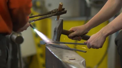 Working With Hammers Forging Hot Iron 스톡 동영상 60930081