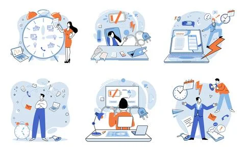 Working hard. Experiencing problems and feeling stressed are common outcomes Stock Illustration