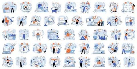 Working hard. Overworking oneself can result in burnout and feelings frustration Stock Illustration