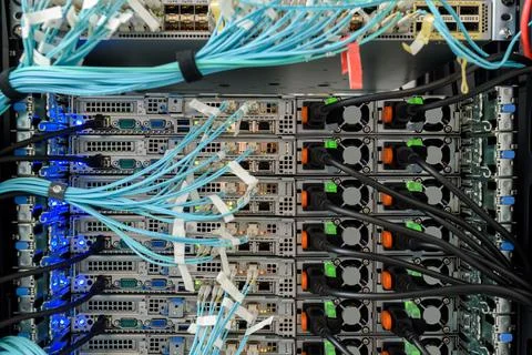 Working hardware in data center 스톡 사진