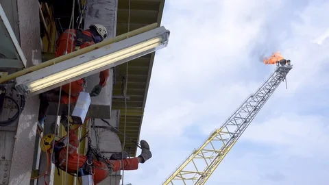 Working At Height Via Abseiling. Video stock 129538195