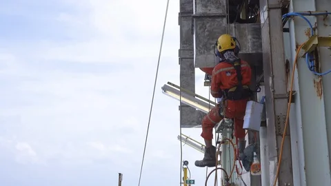 Working At Height Via Abseiling. Stock Footage 129539024
