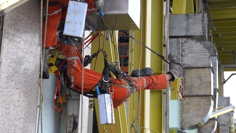 Working At Height Via Abseiling. Stock Footage 129540308