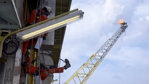 Working At Height Via Abseiling. Stock Footage 129540313