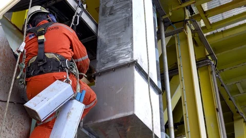Working At Height Via Abseiling. Stock Footage 129578161