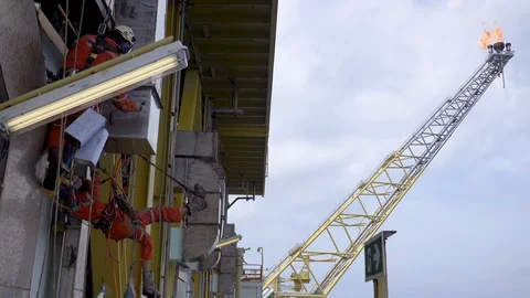 Working At Height Via Abseiling. Stock Footage 129578168