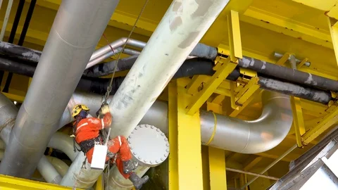 Working At Height Via Abseiling. Stock Footage 129579382