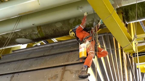 Working At Height Via Abseiling. Stock Footage 129581275