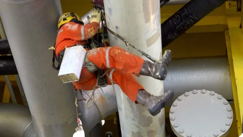 Working At Height Via Abseiling. Stock Footage 129581442