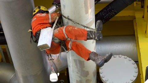 Working At Height Via Abseiling. Stock Footage 129581549