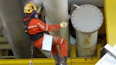 Working At Height Via Abseiling. Stock Footage 129581603