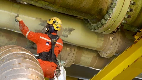 Working At Height Via Abseiling. Stock Footage 129635128
