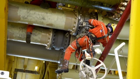 Working At Height Via Abseiling. Stock Footage 129637094