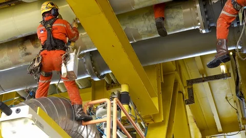 Working At Height Via Abseiling. Stock Footage 129637389