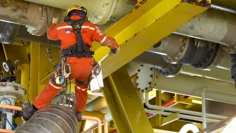 Working At Height Via Abseiling. Stock Footage 129638017