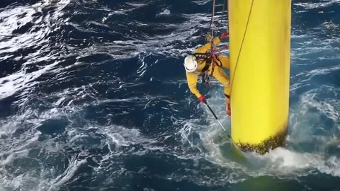 Working at height and overboard using abseiling technique. Stock Footage 83605550